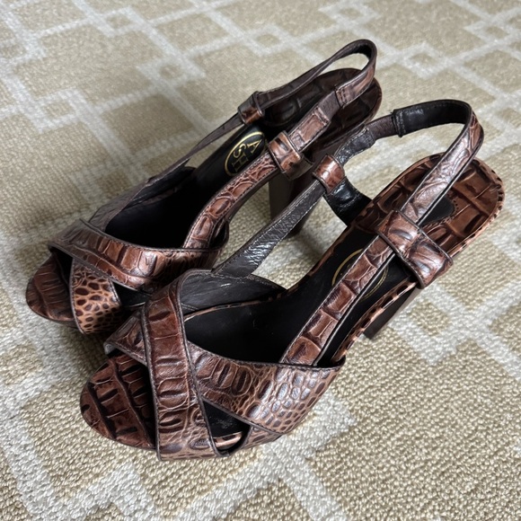Ash Croc Embossed Brown Leather Slingback Heels Sandals Resort Shoes 38 (7.5-8) - Picture 9 of 10